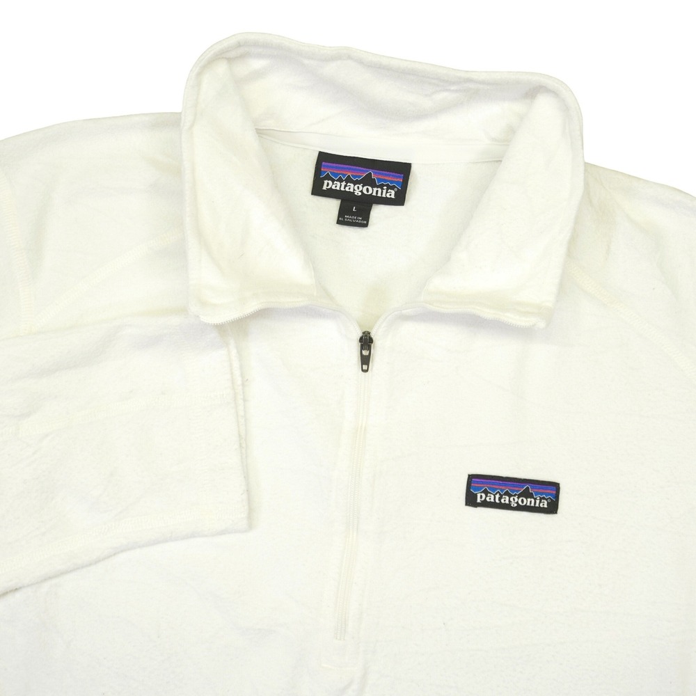 Patagonia Micro D Fleece Pullover Women L White Quarter Zip Sweater Soft Layer